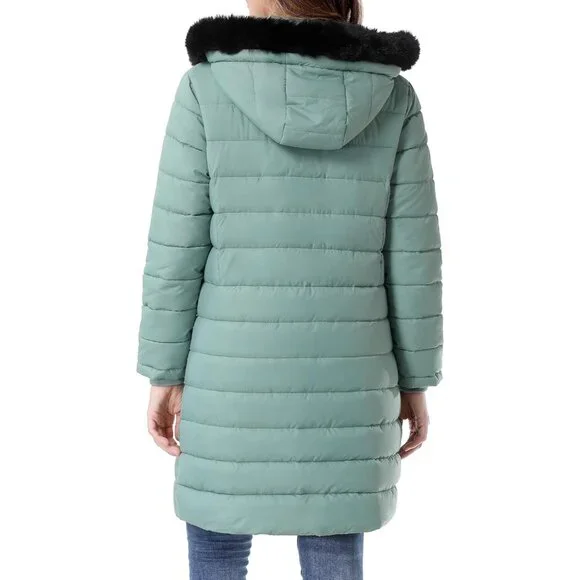 Women's Light Green Waterproof Long Down Jacket,warm Winter Hooded Puffer Coat